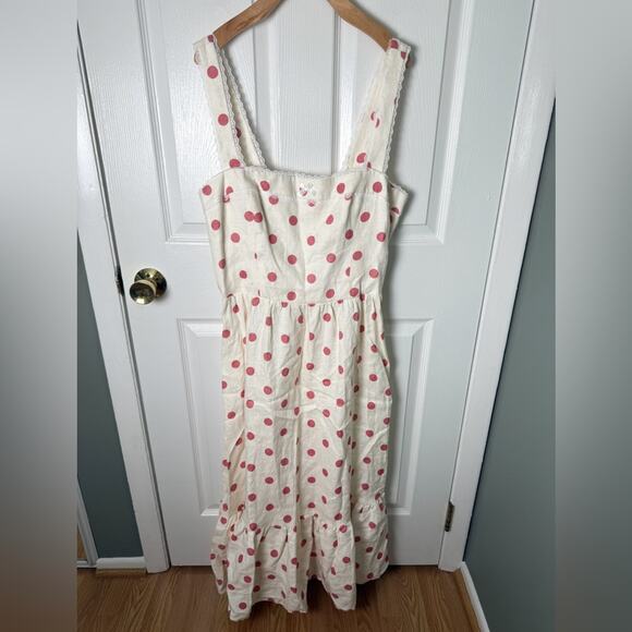 Reformation Rowen Linen Dress Pink Polka Dot 12 - Picture 2 of 7